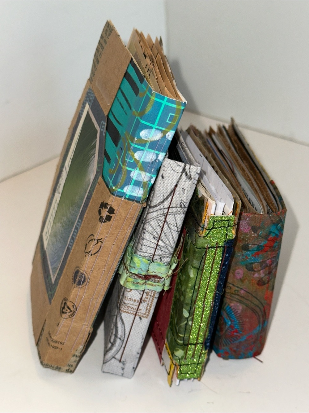Set of 4 Handmade Mini Junk Journals— Green, Blue & Teal Accents